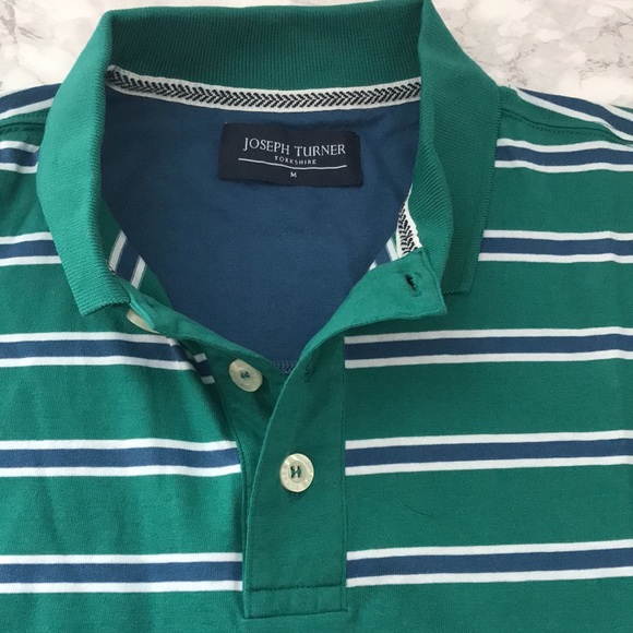 NEW Joseph Turner UK Golf Polo Shirt Striped Medium Green & Blue - Picture 4 of 11